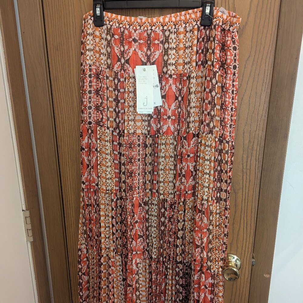NWT Jones New York Pleated Tiered Flowy Maxi Elastic Waist Apricot-L